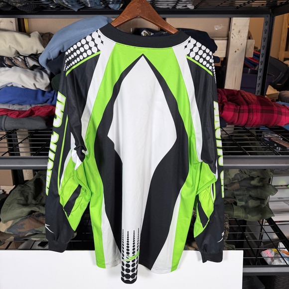 Arcticwear by Arctic Cat Long Sleeve Jersey V Neck Men's Large Green Black White - Picture 2 of 4
